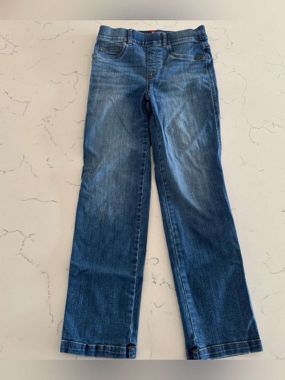 Spanx Women’s Blue High Rise Straight leg Jeans Size Small Stretch Elastic Waist